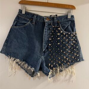 Wrangler The Ragged Prist Dark Blue Denim Studded High-Rise Jean Shorts